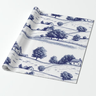 Papel De Regalo Azul Francés Toile Vintage Arquitectura Pastoral