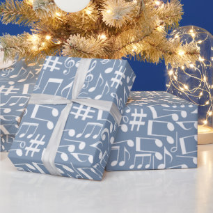 Papel De Regalo Azul Fumado con Notas Musicales Bailarinas