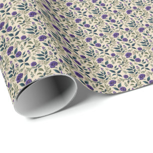 Papel De Regalo Azul Genciana Floral Vintage
