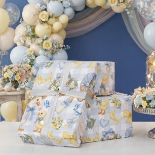 Papel De Regalo Azul Gingham Little Duckling Oh Baby