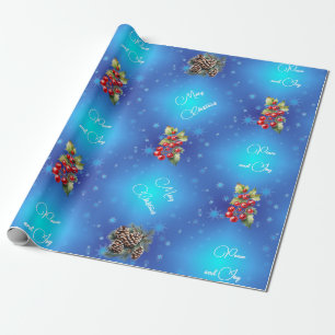 Papel De Regalo Azul Gradiente con Estrellas Paz y Alegría