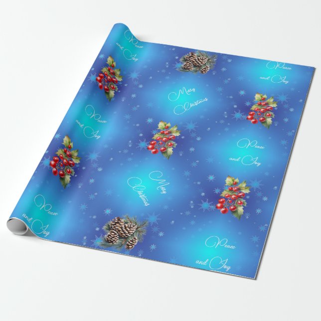 Papel De Regalo Azul Gradiente con Estrellas Paz y Alegría (Desenrollado)