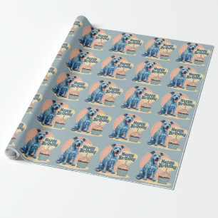 Papel De Regalo Azul Heeler Dog Colorful
