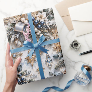 Papel De Regalo Azul Hielo Champán Invierno Navidad
