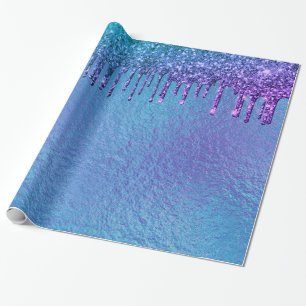 Papel De Regalo Azul Iridescente Morado Purpurá Glitter Gotea Boni