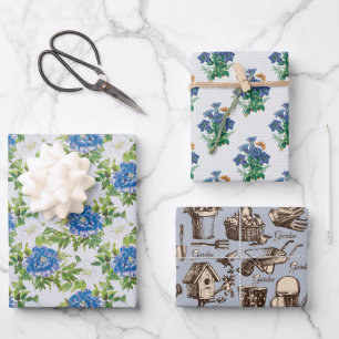 Papel de Regalo Azul Jardín Hoja Plana Juego de 3
