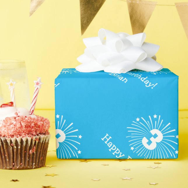 Papel de regalo azul lindo para el 3er cumpleaños  (Fiesta de cumpleaños )