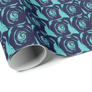 Papel De Regalo Azul Marinería Azul Flor de Rosa Patrón Floral