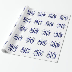 Papel De Regalo Azul Marino 3 Iniciales Viña Escritura Monograma B