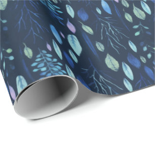 Papel De Regalo Azul marino azul Sale del jardín acuarela