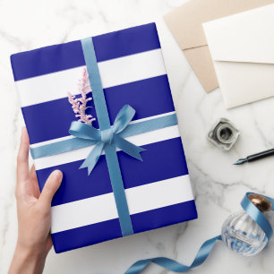 Papel De Regalo Azul Marino Blanco Clásico Rayado Horizontal