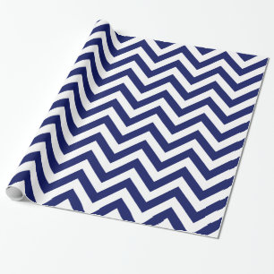Papel De Regalo Azul Marino Blanco XL Patrón Chevron ZigZag
