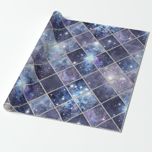 Papel De Regalo Azul Marino Celestial Diamante Enrejado Estrella