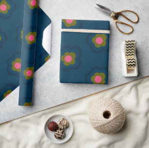 Papel De Regalo Azul marino chic rosa caliente floral Celebra cump