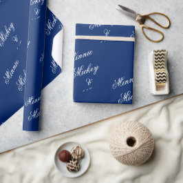 Papel de Regalo Azul Marino con Nombre de Pareja E