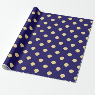 papel de regalo azul marino con vieiras doradas