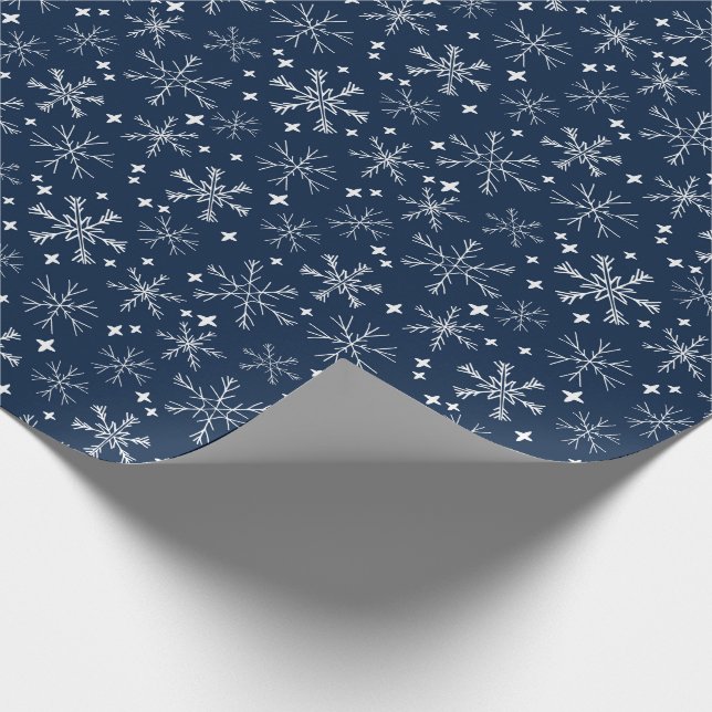 Papel De Regalo Azul marino de copos de nieve (Esquina)