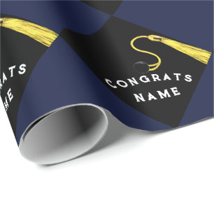 Papel De Regalo Azul marino de graduación personalizado