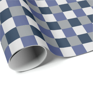 Papel De Regalo Azul Marino Gris Blanco Ajedrez Tablero