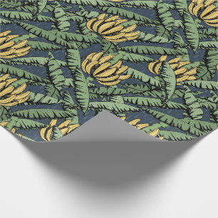 Papel de Regalo Azul Marino Hojas de Plátano Tropi