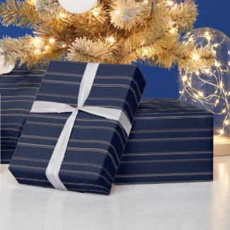 Papel De Regalo Azul Marino Marfil Dorado Pinstripes