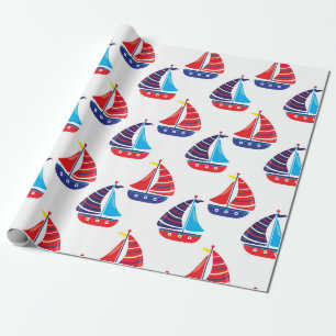 Papel de regalo azul marino náutico de barco de ve