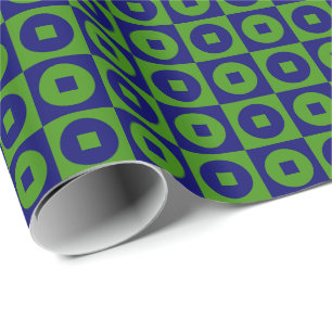 Papel De Regalo Azul Marino Oscuro y Cuadrado Verde Círculo