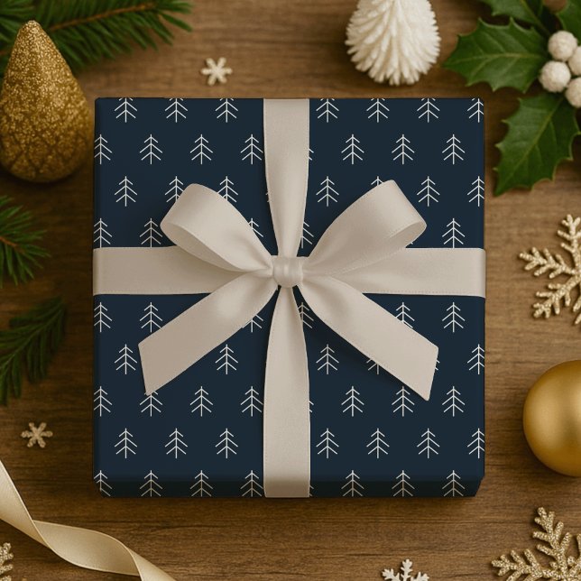 Papel De Regalo Azul marino | Patrón de árboles modernos (Subido por el creador)