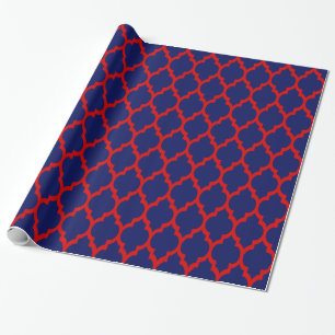 Papel De Regalo Azul marino, rojo XL Quatrefoil marroquí #4