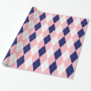 Papel De Regalo Azul Marino Rosa Gris Oscuro Blanco XL Argyle