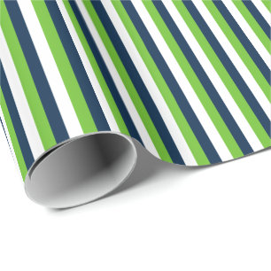 Papel De Regalo Azul Marino, Verde Acción, Franja Vertical Blanca