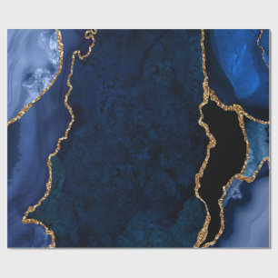 Papel De Regalo Azul Marino y Ágata Brillante Falsa Dorada