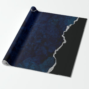 Papel De Regalo Azul marino y ágata plateada