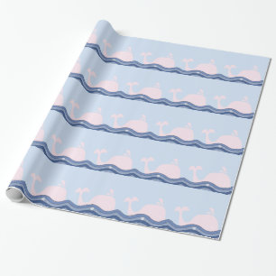 Papel De Regalo Azul Marino y Ballena Rosa