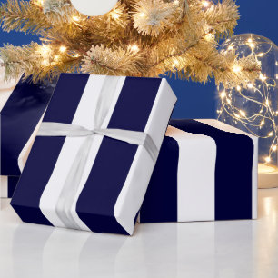 Papel De Regalo Azul Marino y Blanco Patrón de Raya Extra Grande