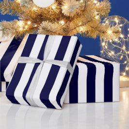 Papel De Regalo Azul Marino y Blanco Patrón de Raya Extra Grande