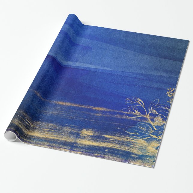 Papel De Regalo Azul Marino y Dorado (Desenrollado)