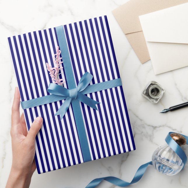 Papel De Regalo Azul Marino y Rayas Blancas (Regalar)