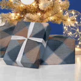 Papel De Regalo Azul Marrón Mezclilla Rústica Cuadrícula Estampado