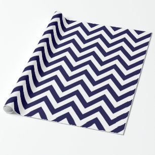 Papel De Regalo Azul Medianoche Blanco XL Patrón Chevron ZigZag