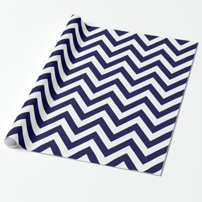 Papel De Regalo Azul Medianoche Blanco XL Patrón Chevron ZigZag (Desenrollado)