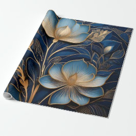 Papel De Regalo Azul Medianoche y Filigrana Floral de Lujo en Dora
