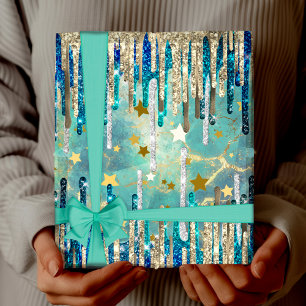 Papel De Regalo azul moda, turquesa y dorado