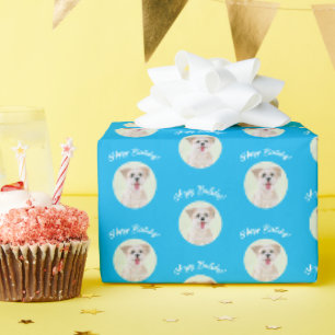 Papel de Regalo Azul Morkie Imágenes Redondas
