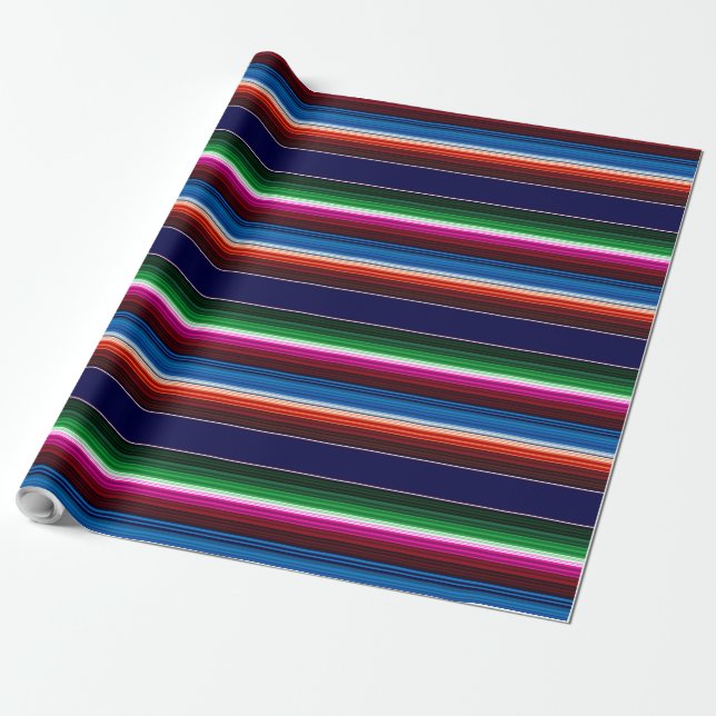 Papel De Regalo Azul, Naranja, rosado caliente, sarape verde mexic (Desenrollado)