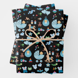 Papel de regalo azul/negro para baby shower