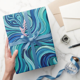 Papel de regalo azul océano con vaina de semilla a