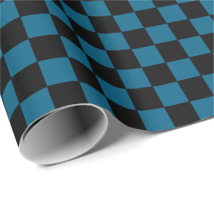 Papel De Regalo Azul océano y negro a cuadros