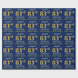 Papel De Regalo Azul, oro falso "FELIZ 83 cumpleaños"