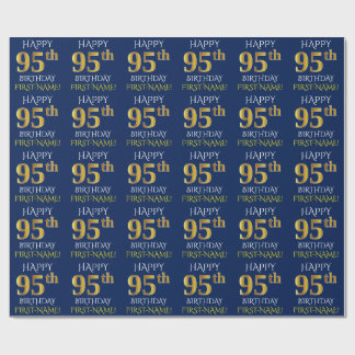 Papel De Regalo Azul, oro falso "FELIZ 95 cumpleaños"